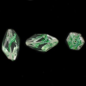 Cut facets olive, striations pattern, crystal and green 24x11 mm Cut facets olive, striations pattern, crystal and green 24x11 mm