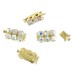 Gilded fastener three raws with iridescent stones, 17x11 mm