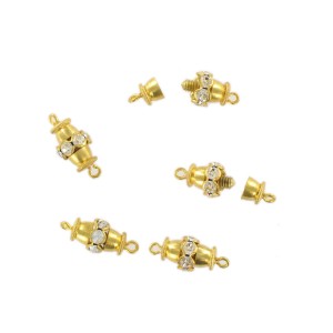 Gilded screw fastener one raw with crystal stones, 12x8 mm 