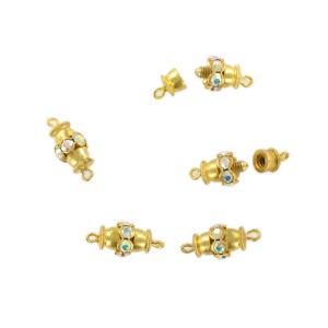 Gilded screw fastener one raw with iridescent stones, 12x8 mm 