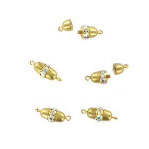 Gilded screw fastener one raw with iridescent stones, 13x7 mm 