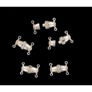 Silvered screw fastener two raws with crystal stones, 14x7 mm 
