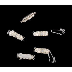 Silvered fastener two raws with crystal stone, 9x6 mm
