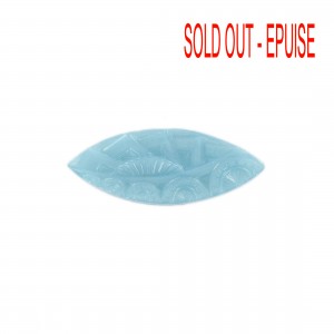 Navette cabochon with embossed geometrical pattern, moonshine light blue 36x14 mm