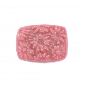 Barrel shaped cabochon with embossed flowers, rose 36x27 mm