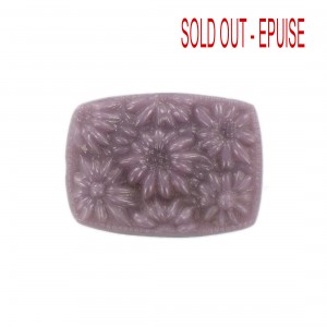 Barrel shaped cabochon with embossed flowers, purple 36x27 mm