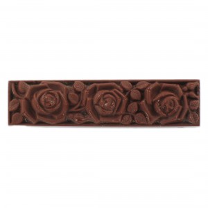 Rectangular pendant with matt embossed floral pattern on 2 sides, brown 55x14 mm