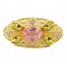 Broche ovale ajourée avec pierres roses, doré 54x28 mm