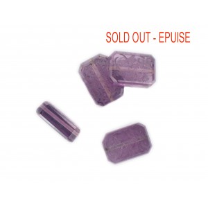 Octagonal bead with engraved arabesques on 2 faces, amethyst 16x11 mm