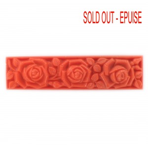 Rectangular pendant with matt embossed floral pattern on 2 sides, coral red 55x14 mm