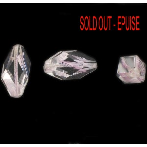 Cut facets olive, striations pattern, crystal and amethyst 24x11 mm