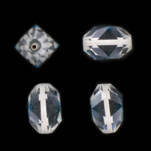 Cut facets olive, crystal and aquamarine 18x12 mm