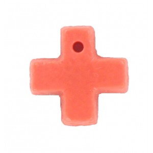 Cross pendant coral red 15 mm
