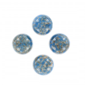 Round spotted cabochon, marbled white and dark blue 15 mm