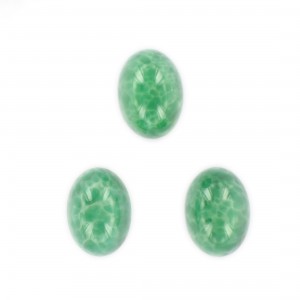 Oval cabochon, green speckled 18x13 mm