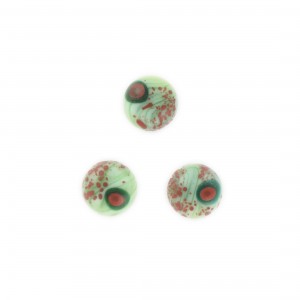 Cabochon rond vert , tacheté vert foncé et rouge 11 mm