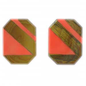 Two tone octagon, khaki and orange 33x24 mm