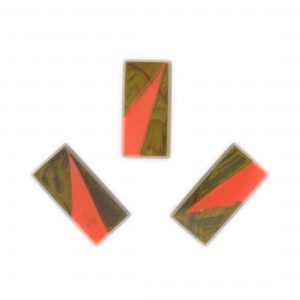 Rectangle bicolore, kaki et orange 20x10 mm