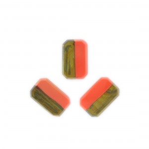 Two tone octagon, khaki and orange 17x11 mm