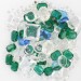 Mix of stones, various shapes and dimensions for decoration, crystal emerald and blue
