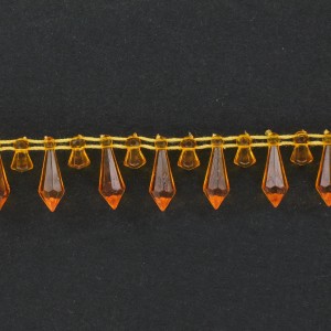 Galon avec pendants facettés en plastique sur fil coton, orange