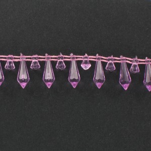 Banding with faceted plastic pendants on cotton thread, purple