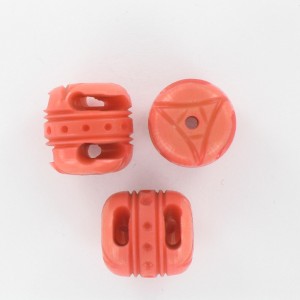 Barrel shaped bead with embossed patterns, orange 17x18 mm