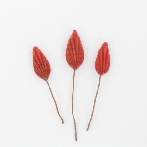 Striped leaf on copper stem, red 17x7 mm