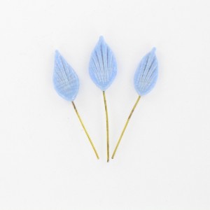 Striped leaf on copper stem, light blue 17x7 mm