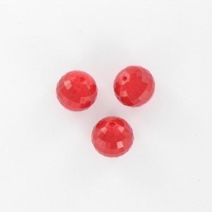 Round faceted bead, red 12 mm