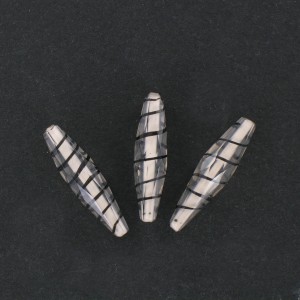Faceted olive bead, black striped, crystal 27x7 mm