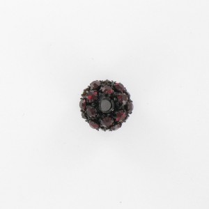 Perle boule avec strass, rubis noir 15 mm