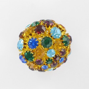 Perforated ball with strass, gilded multicoloured 35 mm
