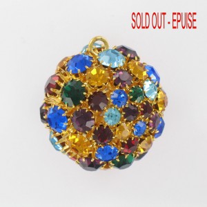 Ball with strass and one ring, gilded multicoloured 35 mm