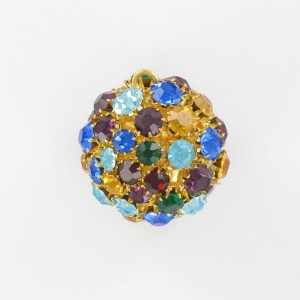 Boule avec strass et un anneau, doré multicolore 28 mm
