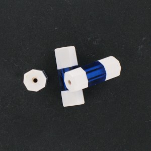 Faceted cylinder 2 colors, white and sapphire 21x9 mm