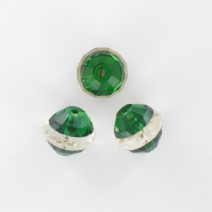 Faceted bead 2 colors, emerald and crystal 14x15 mm