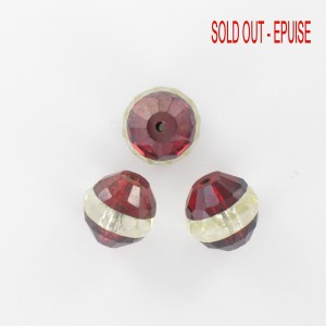 Faceted bead 2 colors, ruby and crystal 14x15 mm