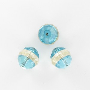 Faceted bead 2 colors, aquamarine and crystal 14x15 mm