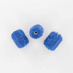 Cylinder bead with embossed patterns, lapis 14x11 mm