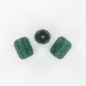 Cylinder bead with embossed patterns, emerald 14x11 mm