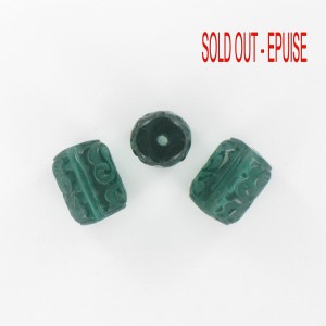 Cylinder bead with embossed patterns, emerald 14x11 mm