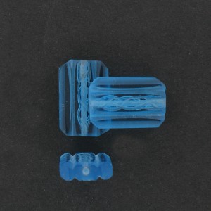 Flat rectangular bead with engraved patterns, aquamarine 22x14 mm