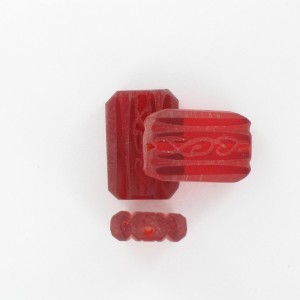 Flat rectangular bead with engraved patterns, ruby 22x14 mm