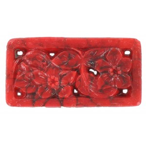 Rectangle with flower motif, coral matrix, 41x21 mm