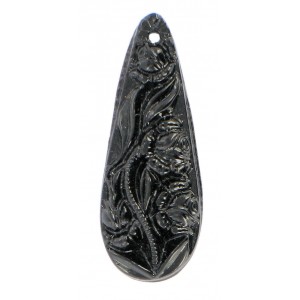 Pendentif poire motif fleur noir 30x11mm