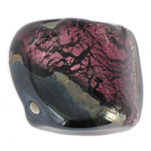 Perle cube volcanique amethyste et noir 25 mm