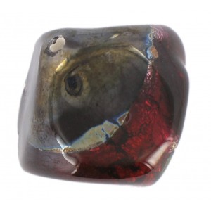 Perle cube volcanique rubis et noir 25 mm