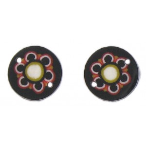 rondelle plate noir 2 trous décor fleur 13 mm