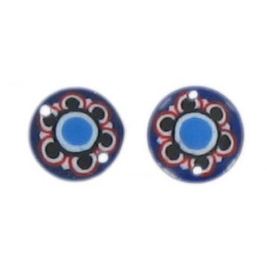 Flat disc blue 2 holes flower decoration 13 mm
